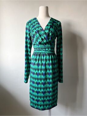 JB by Julie Brown Geometric Allson Print Long Sleeve Stretch Wrap Dress